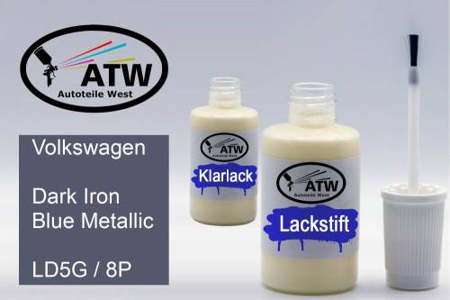 Volkswagen, Dark Iron Blue Metallic, LD5G / 8P: 20ml Lackstift + 20ml Klarlack - Set, von ATW Autoteile West.